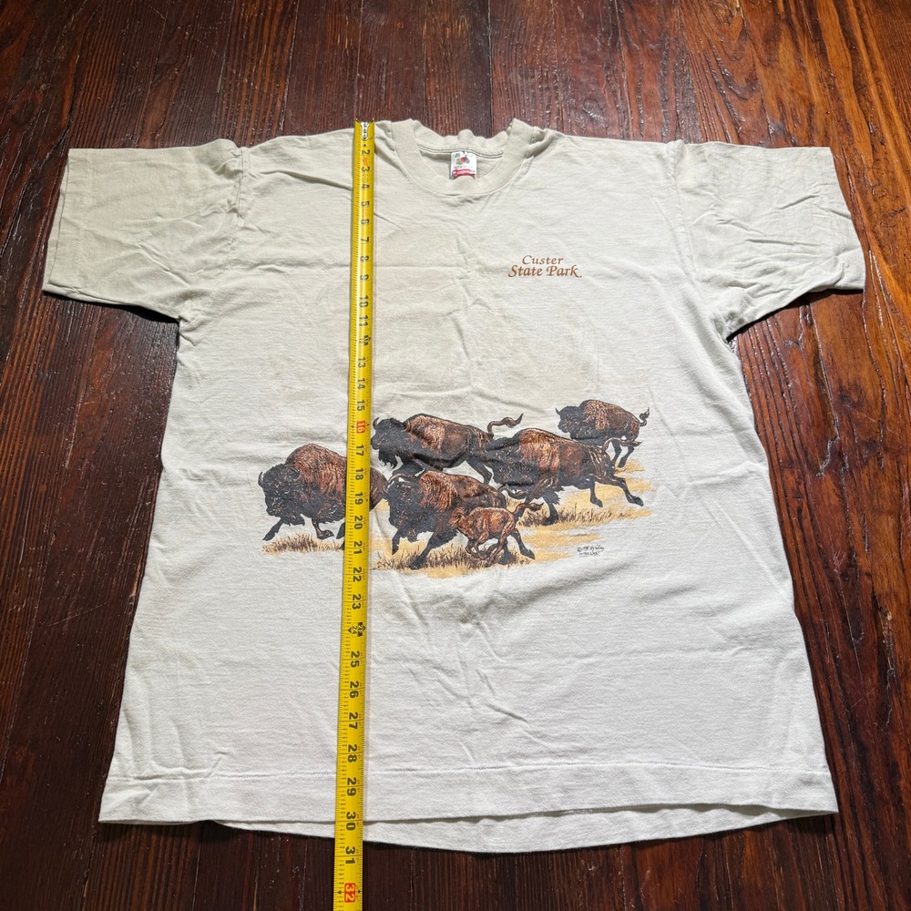 Vintage 1995 Custer State Park Shirt Men XL Tan 90s USA Bison Single Stitch FOTL - Picture 6 of 9